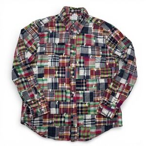 Brooks Brothers Mens XL Slim Patchwork Madras Hula Hawaiian Embroidered Shirt